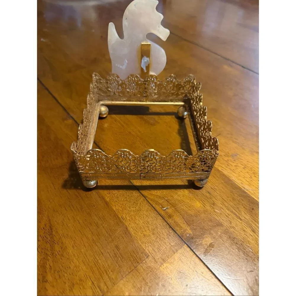 Vtg MCM Seahorse Gold Tone Tissue Box Holder 4.5 x4.5